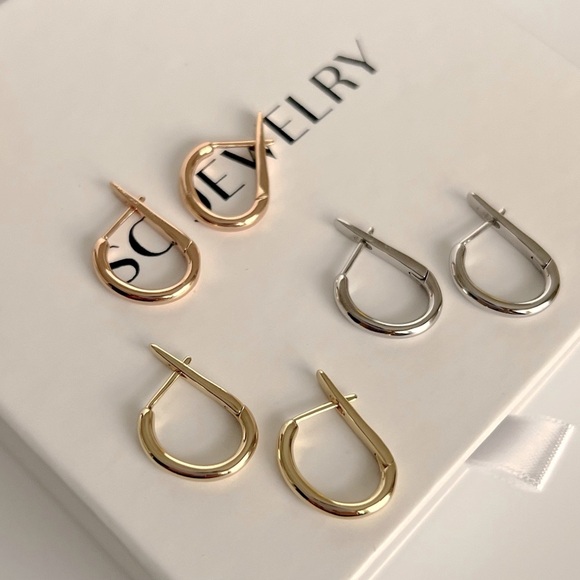 Hoop Huggie Earrings | Platinum Plated | Silver Color - Picture 5 of 10